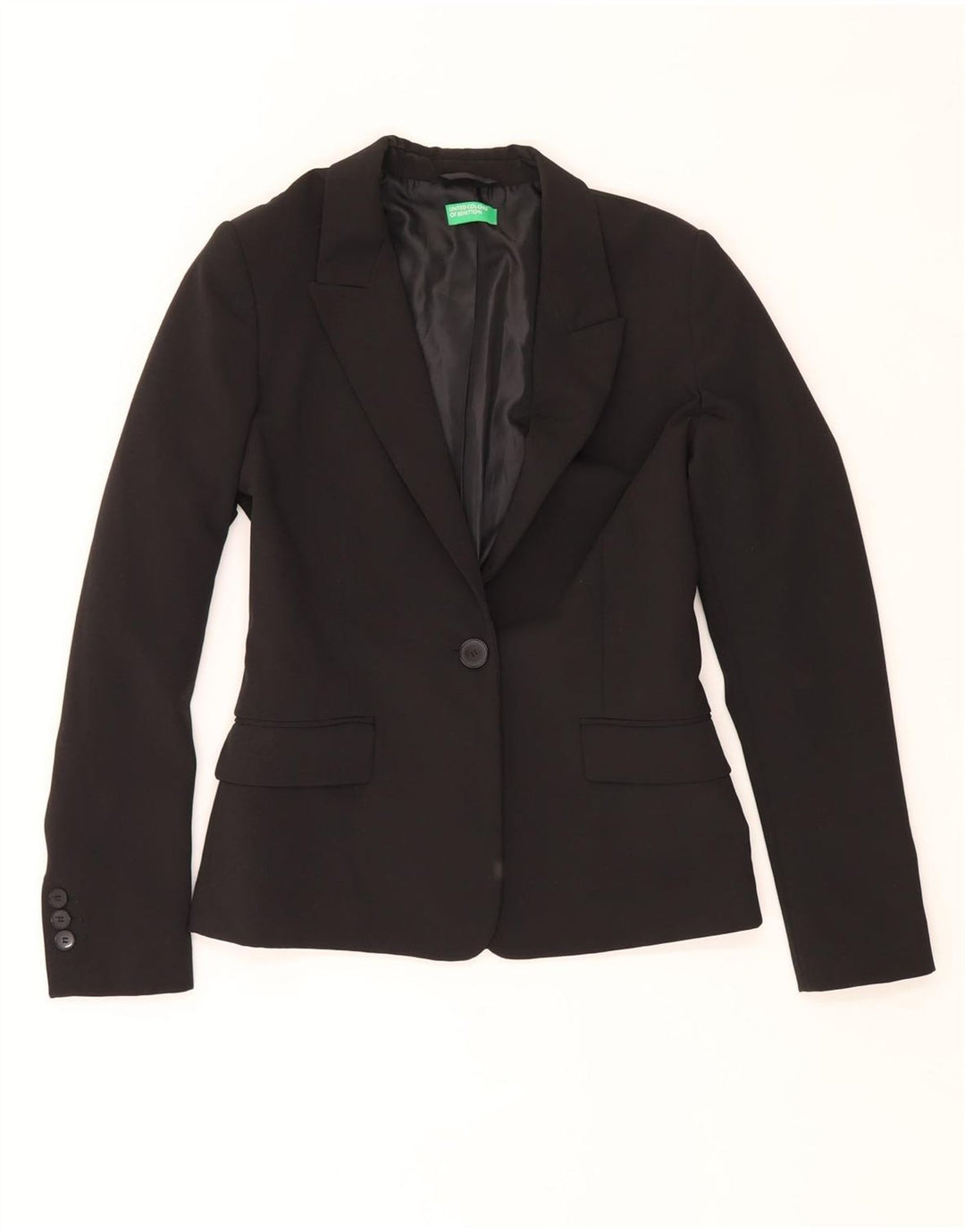 BENETTON Womens 1 Button Blazer Jacket UK 8 Small  Black Polyester