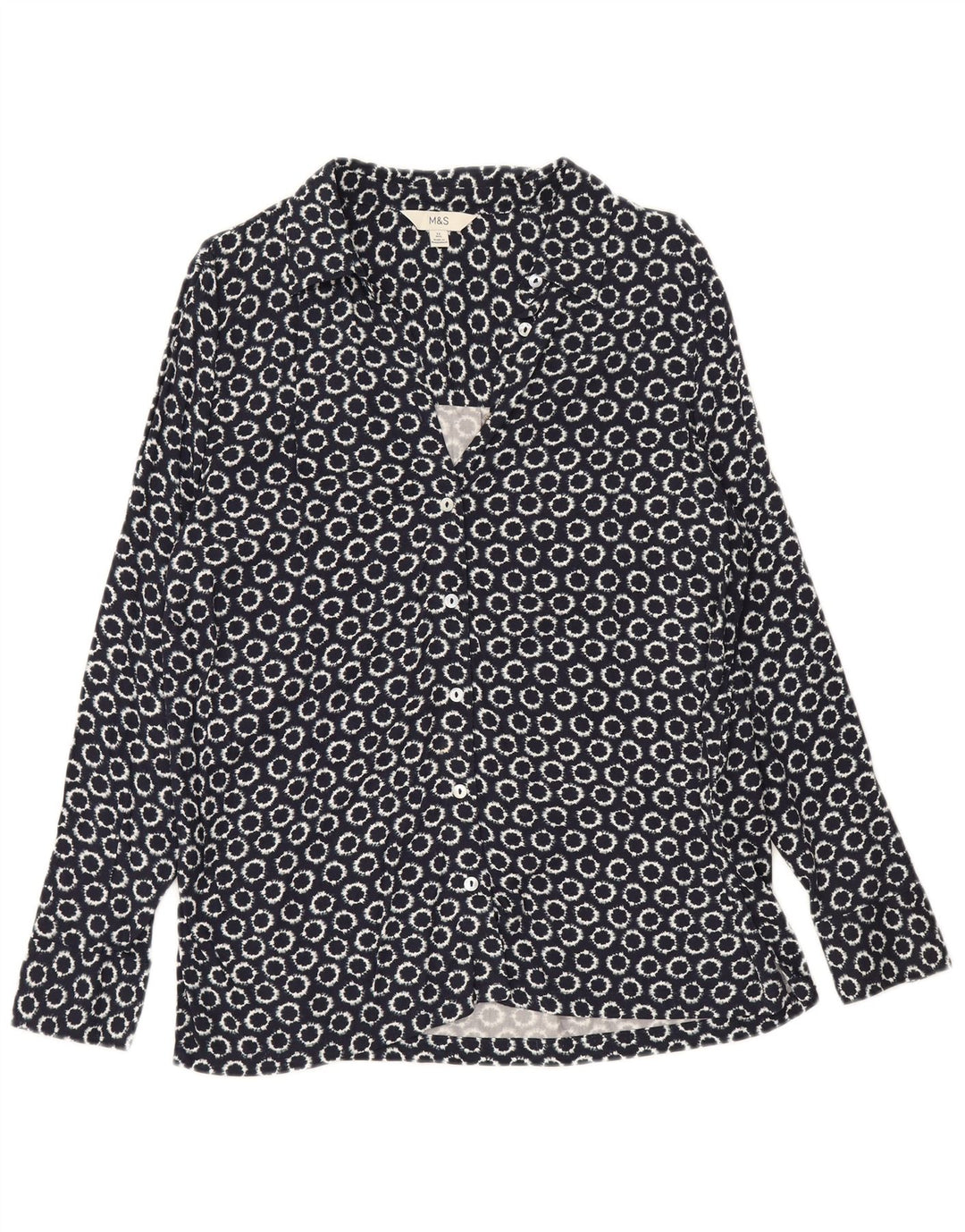 Marks & Spencer Womens Loose Fit Shirt UK 12 Medium Navy Blue Geometric