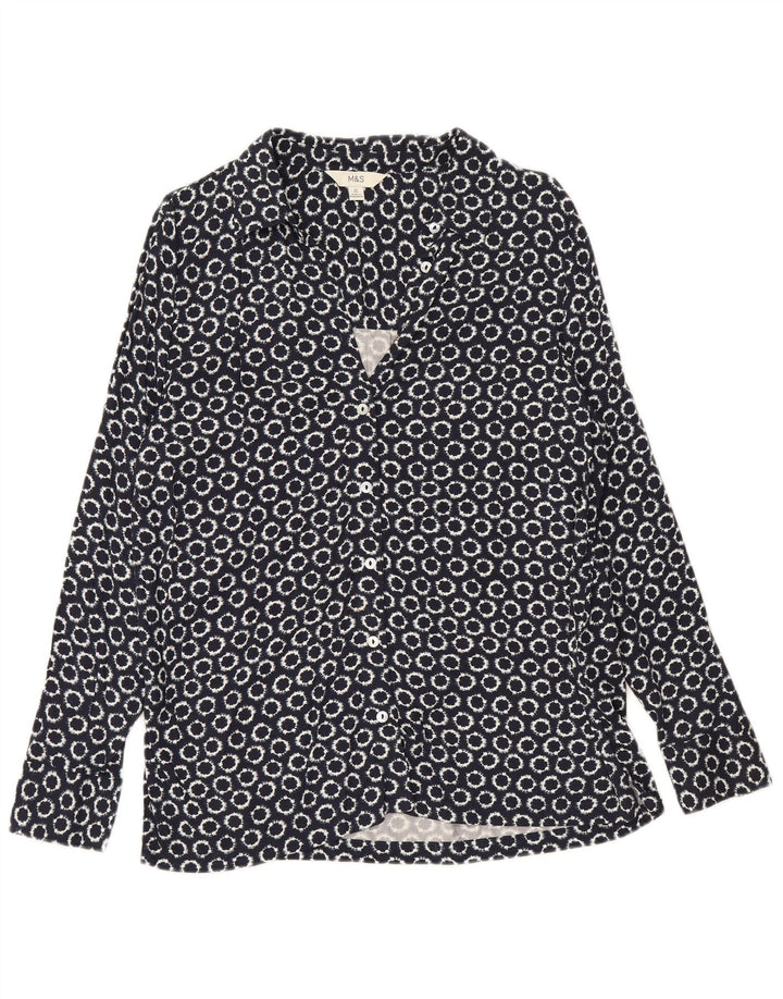 Marks & Spencer Womens Loose Fit Shirt UK 12 Medium Navy Blue Geometric