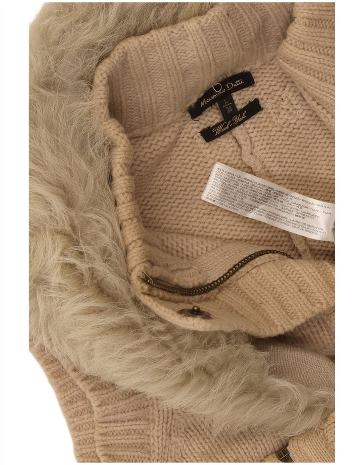 MASSIMO DUTTI Womens Sleeveless Cardigan Sweater UK 14 Large Beige Wool