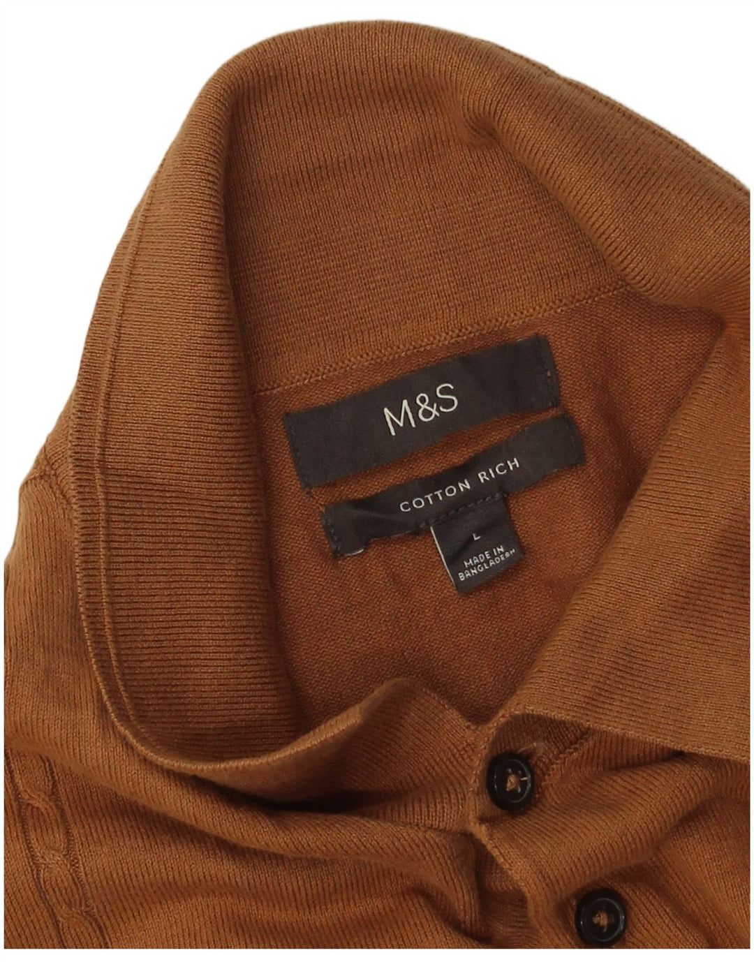 Marks & Spencer Mens Polo Neck Jumper Sweater Large Brown Cotton