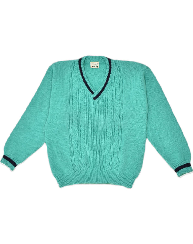 VINTAGE Womens V-Neck Jumper Sweater UK 14 Large Green Acrylic | Vintage | Thrift | Second-Hand | Used Clothing | Messina Hembry 