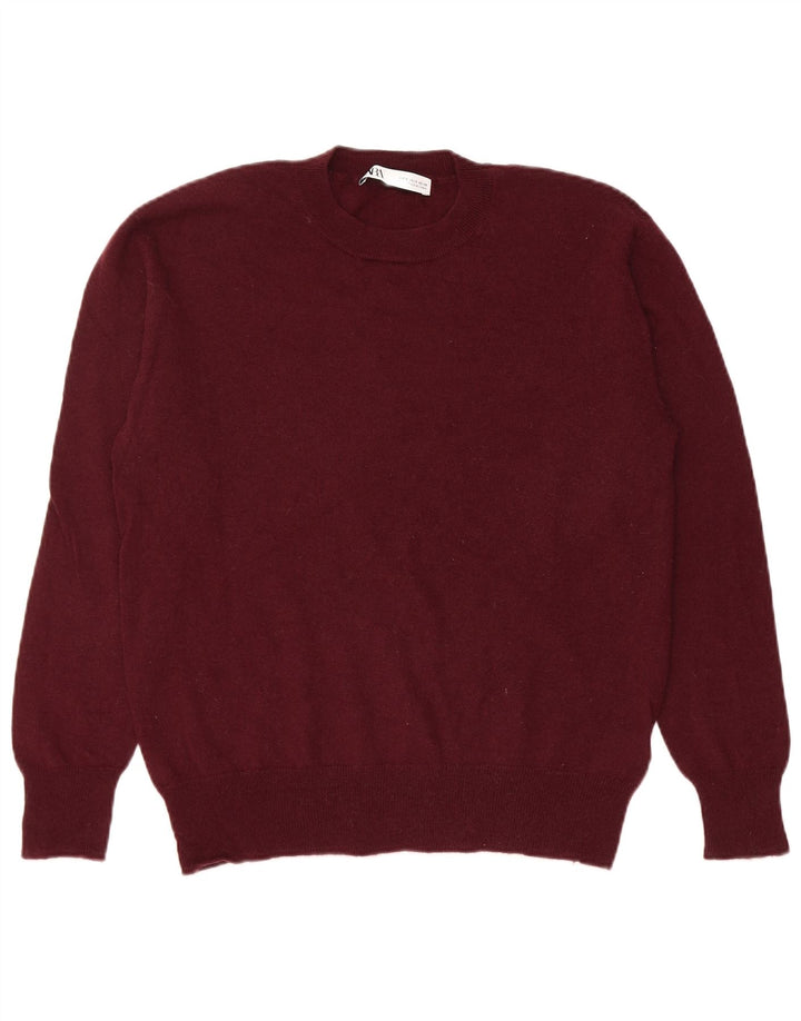 ZARA Mens Crew Neck Jumper Sweater Small Burgundy Wool