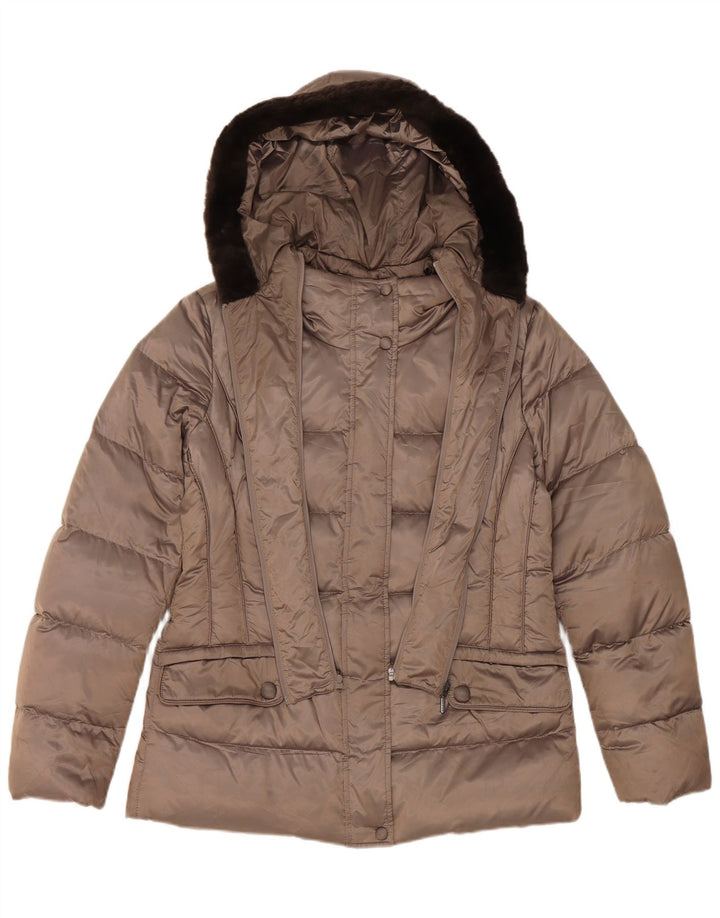 Geox Womens Respira Hooded Padded Jacket UK 12 Medium Grey Polyester
