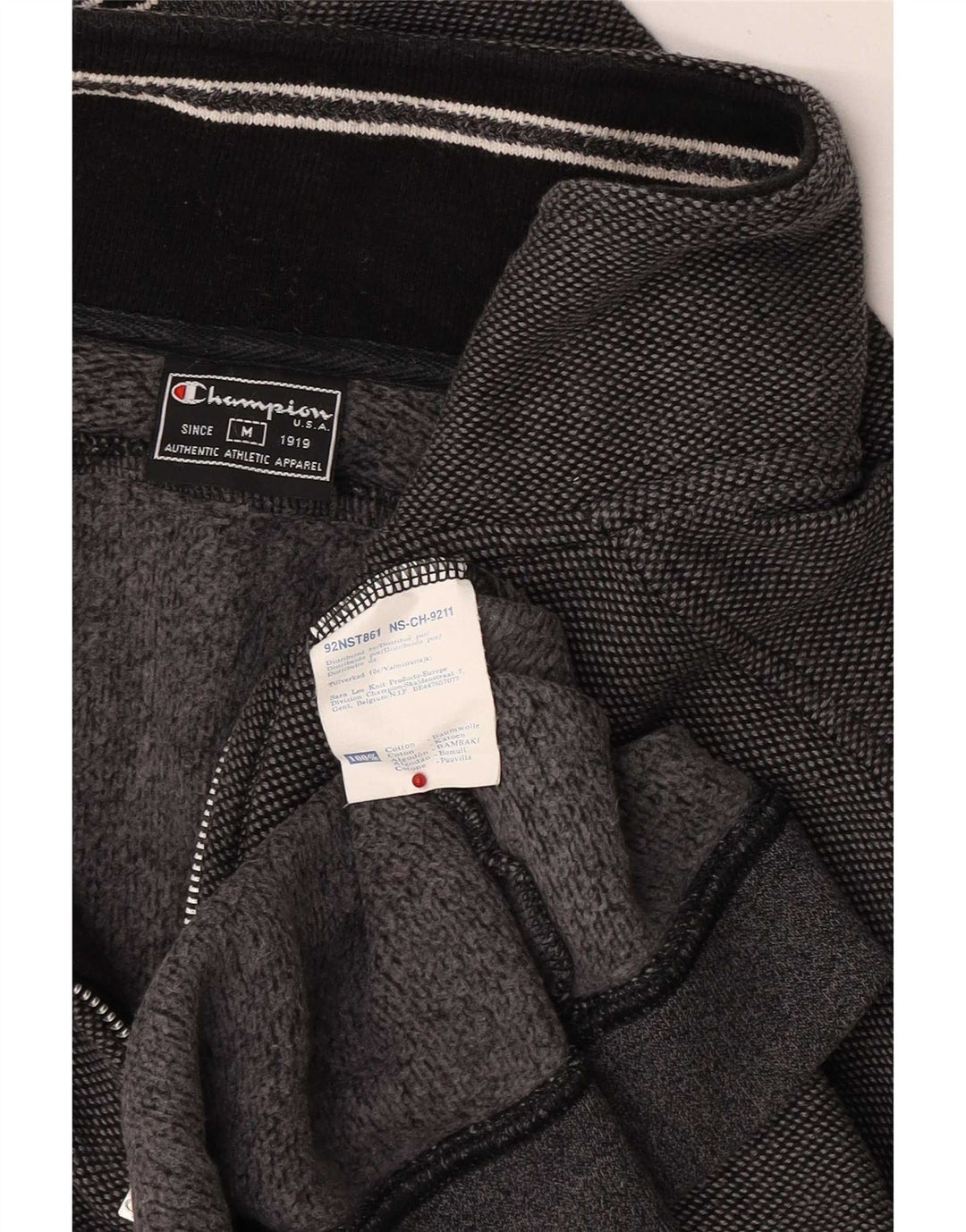 Champion Mens Zip Neck Sweatshirt Jumper Medium Grey Colourblock Cotton