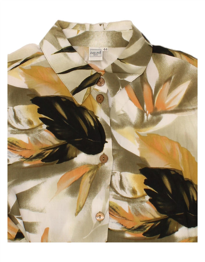 VINTAGE Womens Short Sleeve Shirt IT 44 Medium Khaki Floral Viscose Vintage Vintage and Second-Hand Vintage from Messina Hembry 