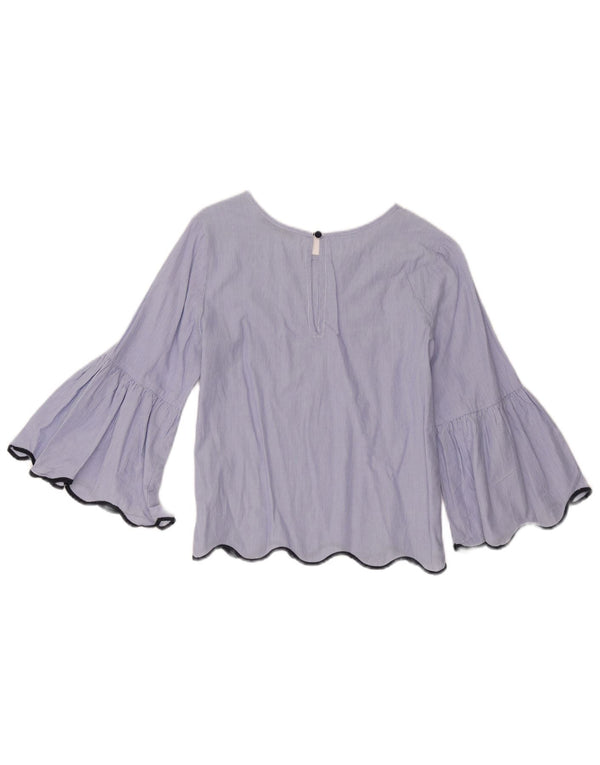 Zara Womens Crop 3/4 Sleeve Blouse Top UK 14 Medium Blue Striped