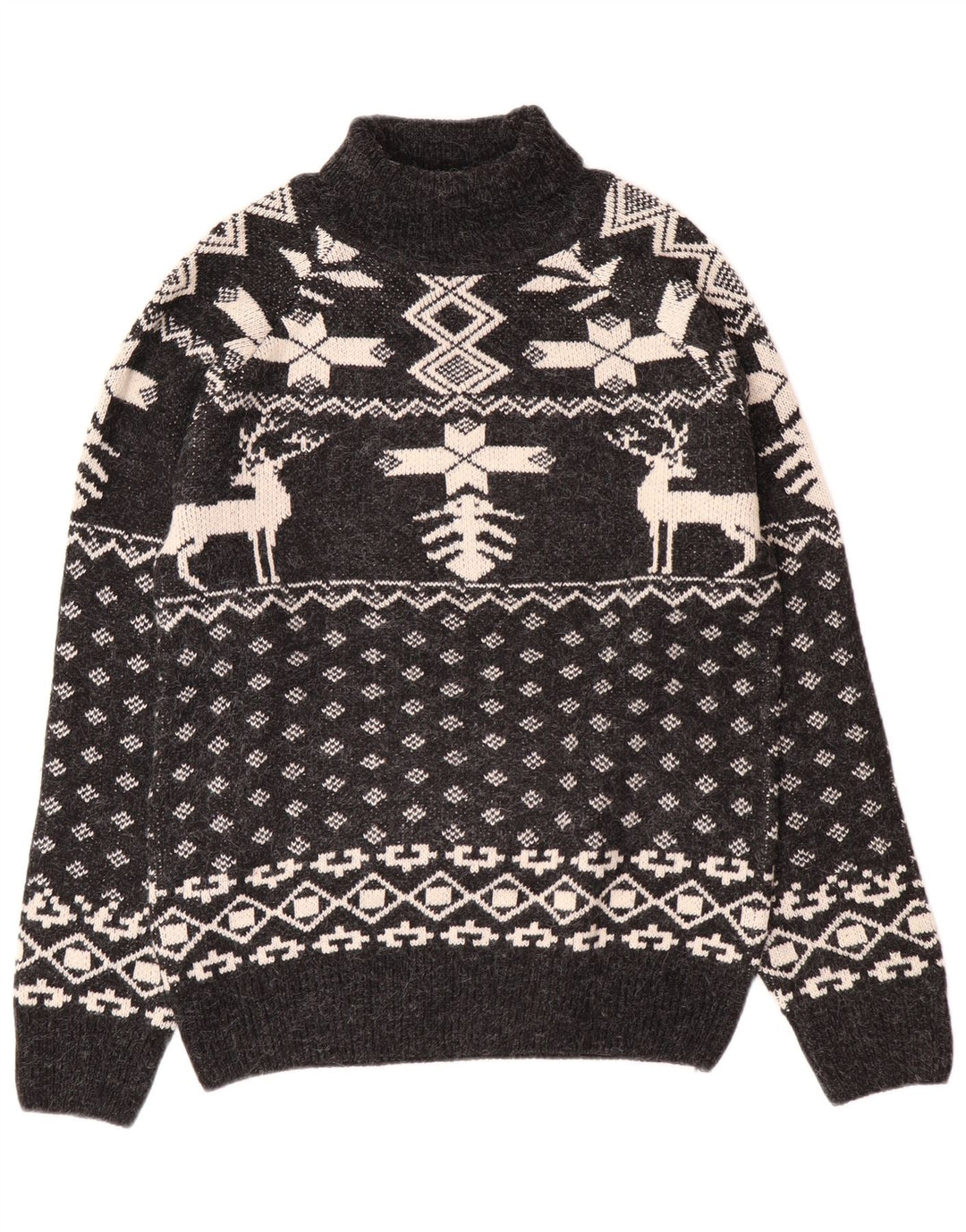 Aton Mens Turtle Neck Jumper Sweater Medium Black Fair Isle Christmas