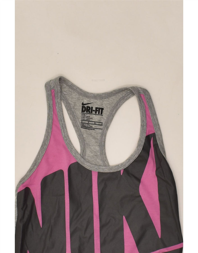 NIKE Womens Dri Fit Graphic Vest Top UK 6 XS Pink Colourblock | Vintage Nike | Thrift | Second-Hand Nike | Used Clothing | Messina Hembry 