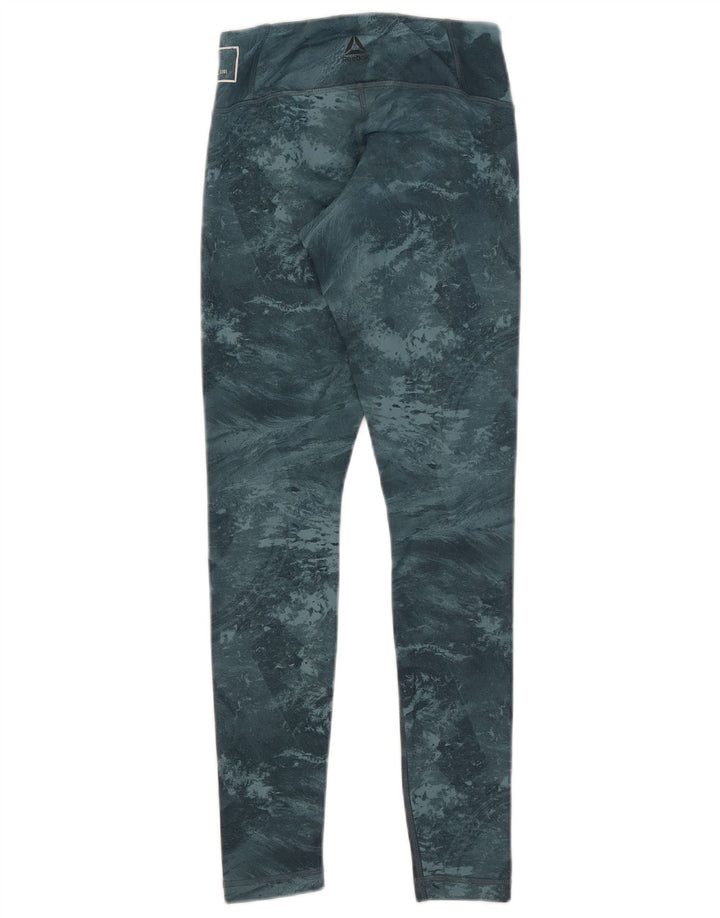 Reebok Womens Speedwick Abstract Pattern Leggings UK 4/6 XS  Blue Polyester