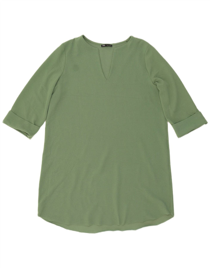 Zara Womens 3/4 Sleeve Shift Dress UK 16 Large Green