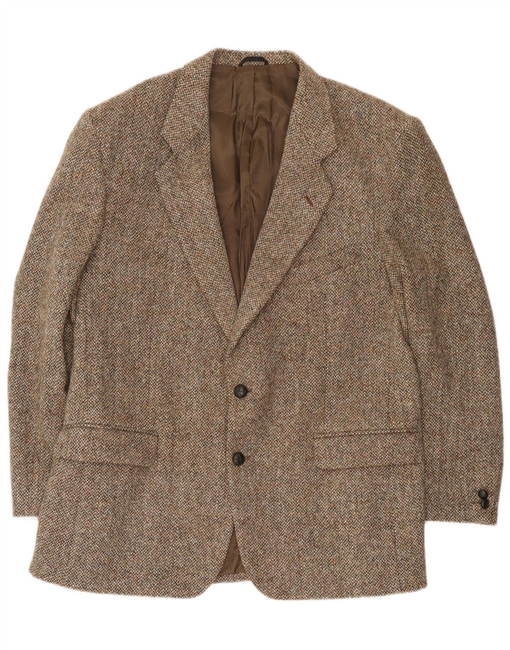 Harris Tweed Mens 2 Button Blazer Jacket UK 44 XL Brown Wool