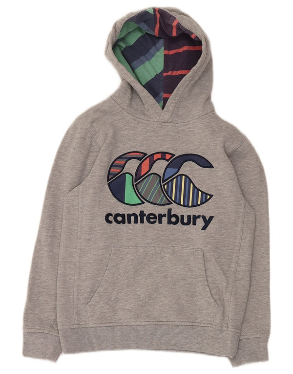 CANTERBURY Boys Graphic Hoodie Jumper 9-10 Years Grey Cotton
