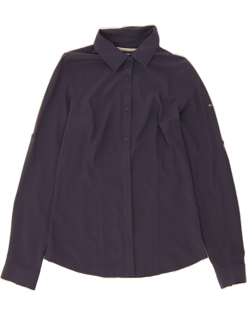 COLUMBIA Womens Pullover Shirt UK 10 Small Navy Blue Polyester Vintage Columbia and Second-Hand Columbia from Messina Hembry 