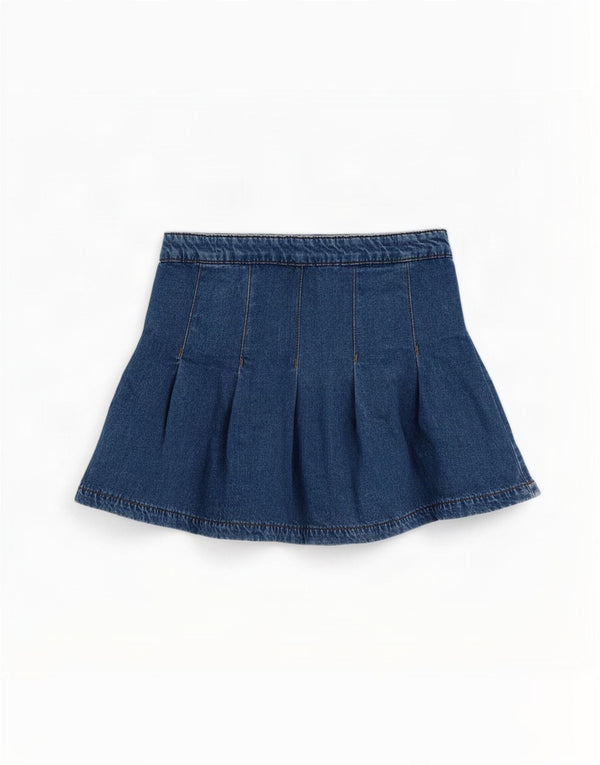 Marks & Spencer Girls Denim Pleated Skirt 10-11 Years W24 Blue Cotton