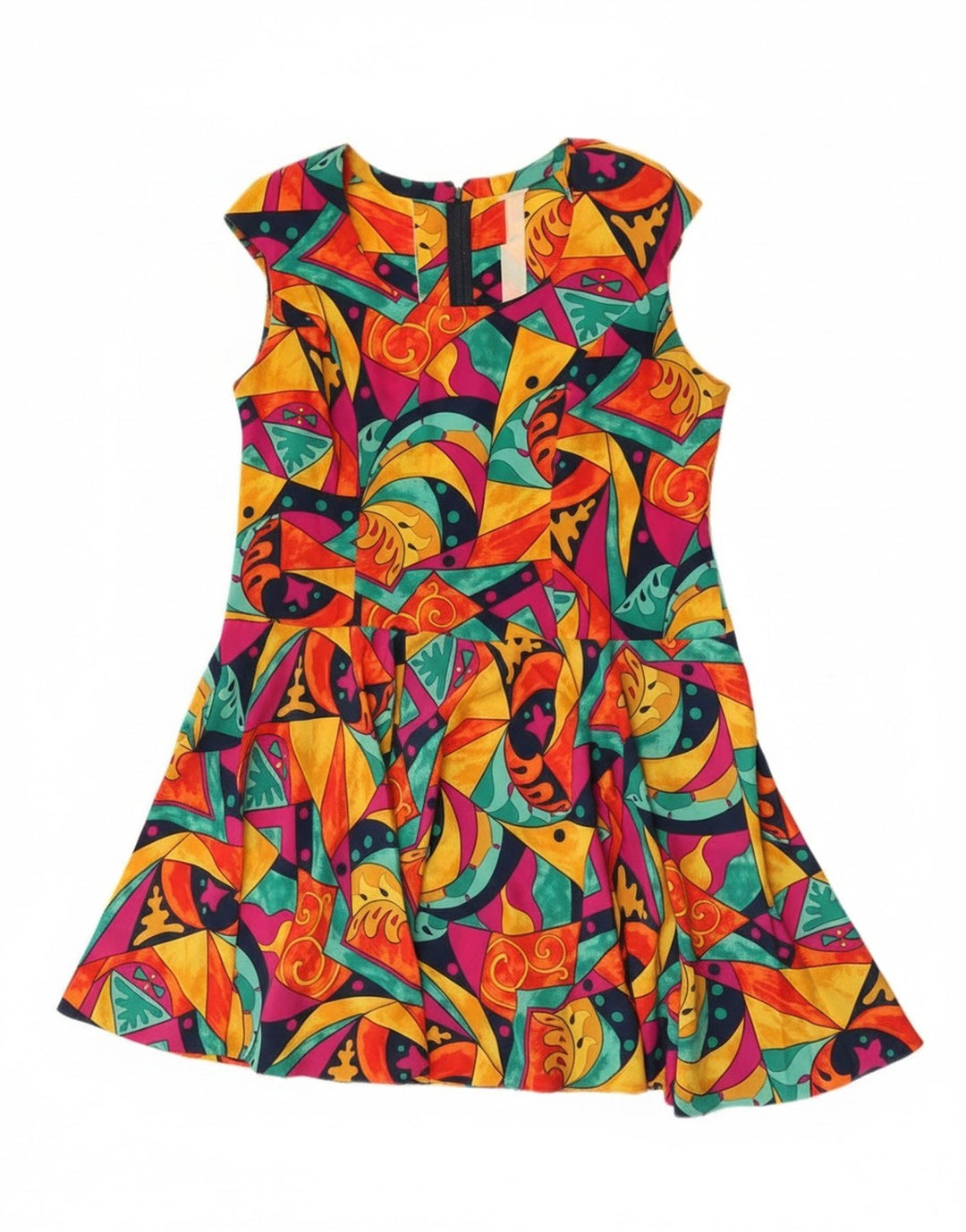 Vintage Womens A-Line Dress UK 16 Large Multicoloured Geometric