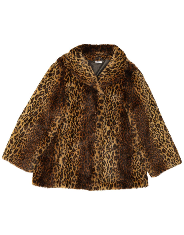 VINTAGE Womens Faux Fur Jacket UK 12 Medium  Brown Animal Print Modacryl