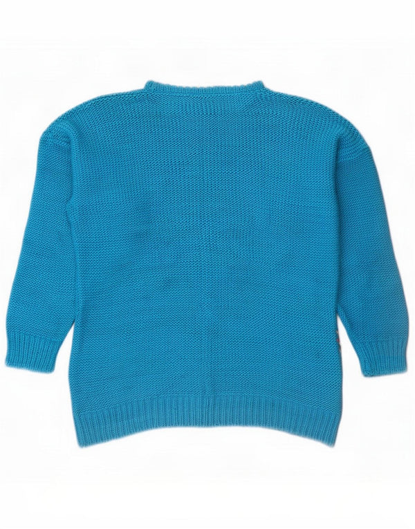 Vintage Womens Boat Neck Jumper Sweater UK 14 Medium Blue Geometric Cotton