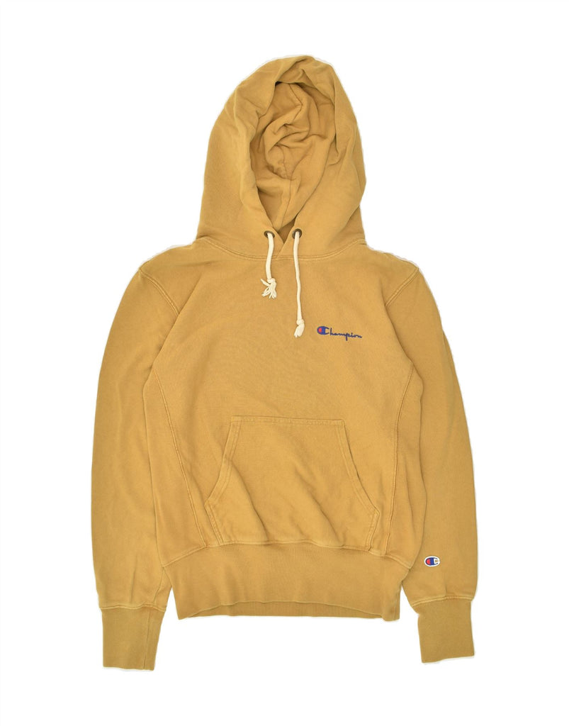 CHAMPION Mens Hoodie Jumper Small Yellow Cotton | Vintage Champion | Thrift | Second-Hand Champion | Used Clothing | Messina Hembry 