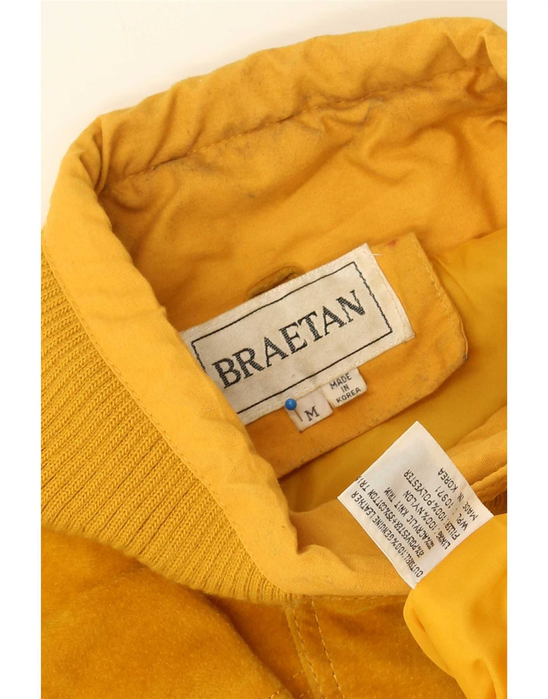 Braetan Mens Leather Jacket UK 38 Medium Yellow