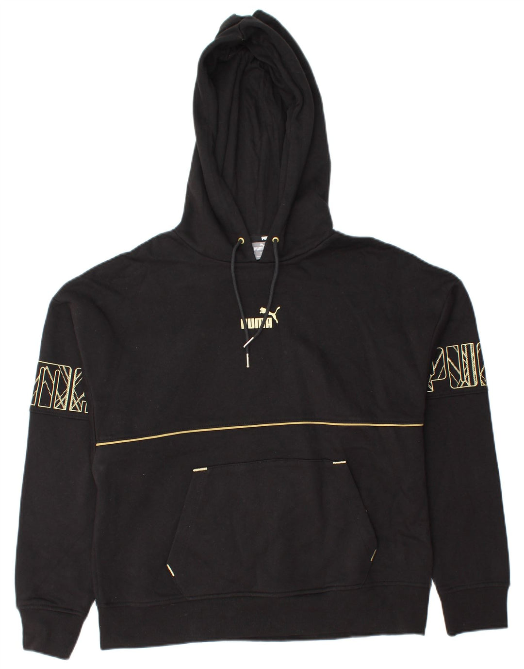 PUMA Womens Graphic Hoodie Jumper UK 14 Medium Black Cotton