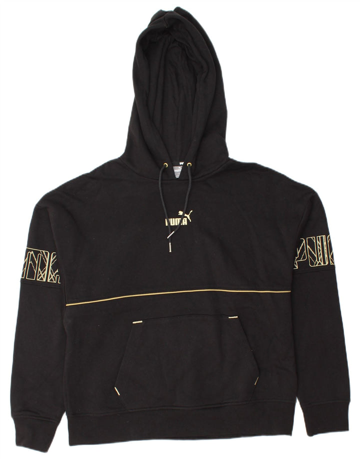 PUMA Womens Graphic Hoodie Jumper UK 14 Medium Black Cotton