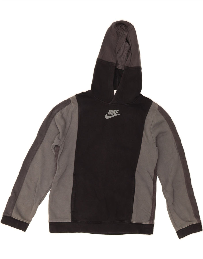 NIKE Boys Graphic Hoodie Jumper 12-13 Years Large Black Colourblock Cotton Vintage Nike and Second-Hand Nike from Messina Hembry 