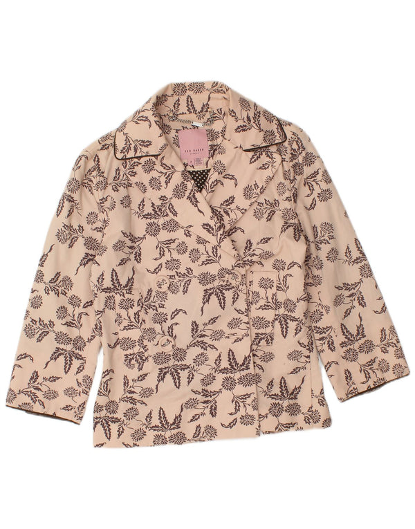 TED BAKER Womens Double Breasted Blazer Jacket Size 2 Small Beige Floral
