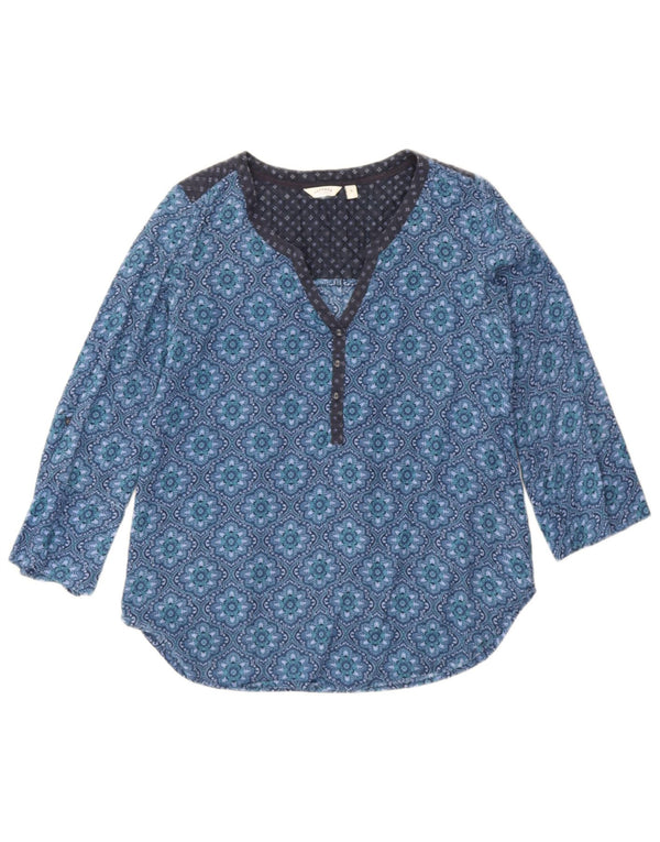 Fat Face Womens 3/4 Sleeve Blouse Top UK 8 Small Blue Paisley Cotton