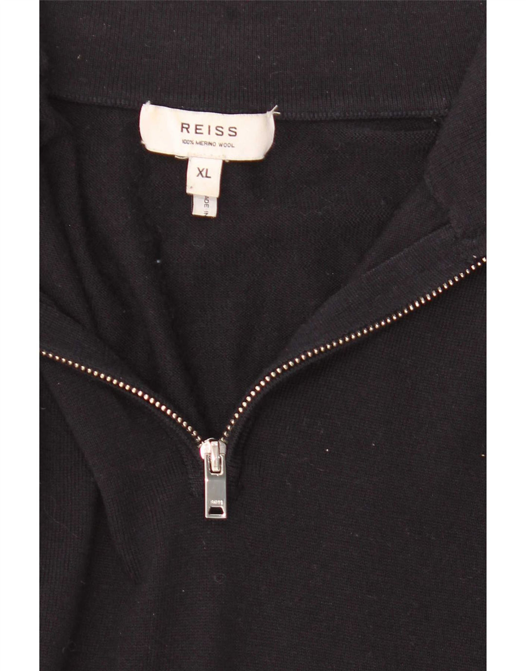 Reiss Mens Zip Neck Jumper Sweater XL Black Wool