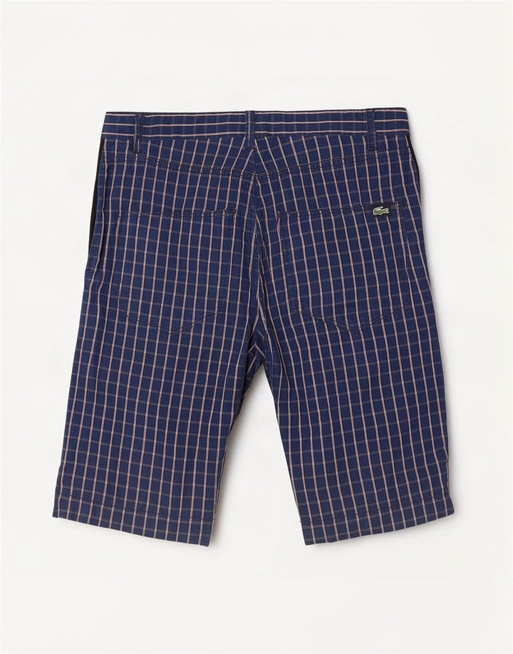 Lacoste Mens Chino Shorts Size 44 Large W34 Navy Blue Check Cotton
