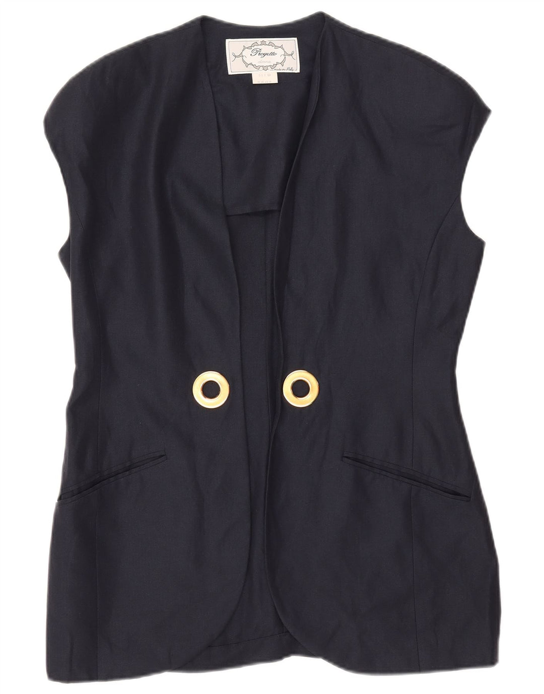 Vintage Womens Open Blazer Jacket UK 14 Large Navy Blue Linen