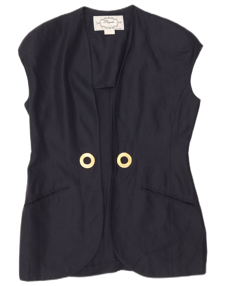 Vintage Womens Open Blazer Jacket UK 14 Large Navy Blue Linen