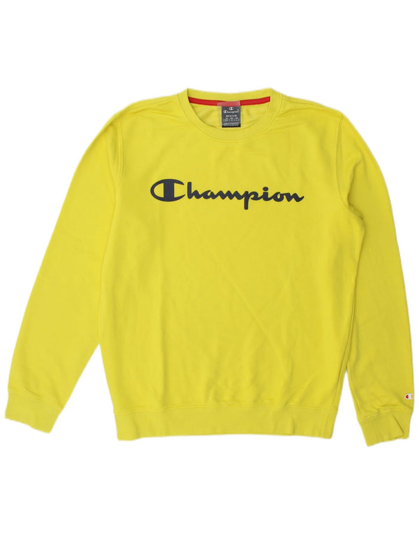 Champion Mens Graphic Sweatshirt Jumper Medium Yellow Cotton