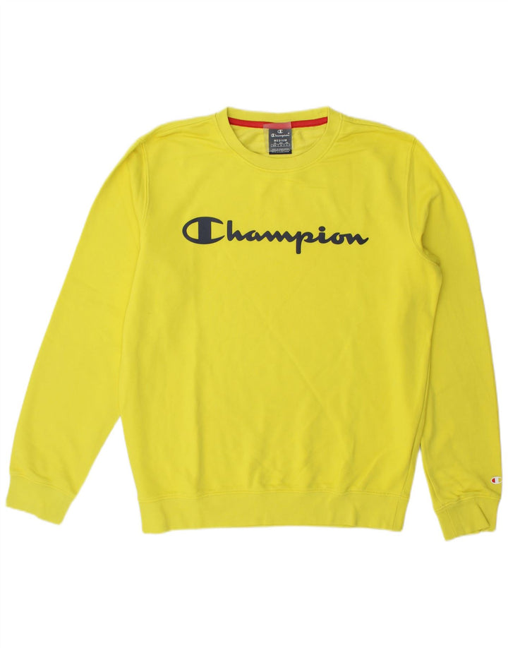 Champion Mens Graphic Sweatshirt Jumper Medium Yellow Cotton