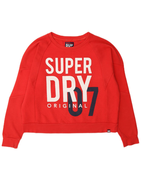 Superdry Womens Crop Graphic Sweatshirt Jumper UK 16 Large Red Cotton