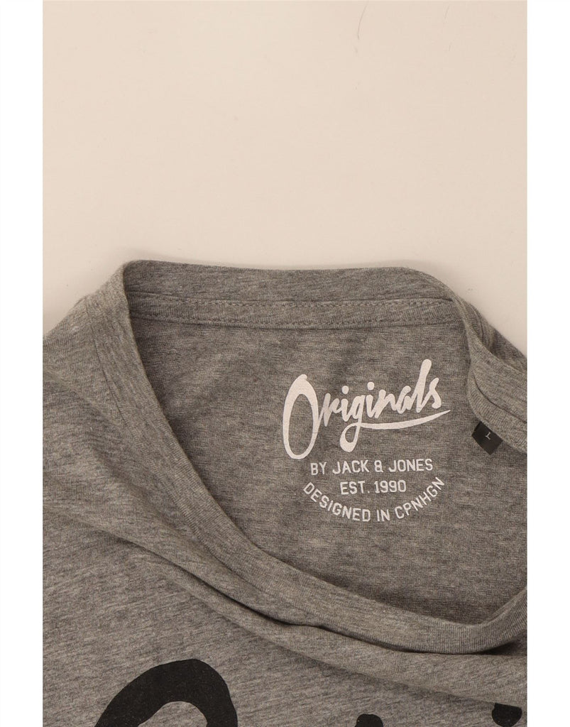 JACK & JONES Mens Graphic Top Long Sleeve Large Grey Cotton Vintage Jack & Jones and Second-Hand Jack & Jones from Messina Hembry 