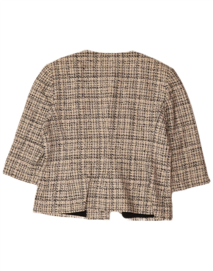 Jaeger Womens 4 Button 3/4 Sleeve Blazer Jacket UK 16 Large Beige Check