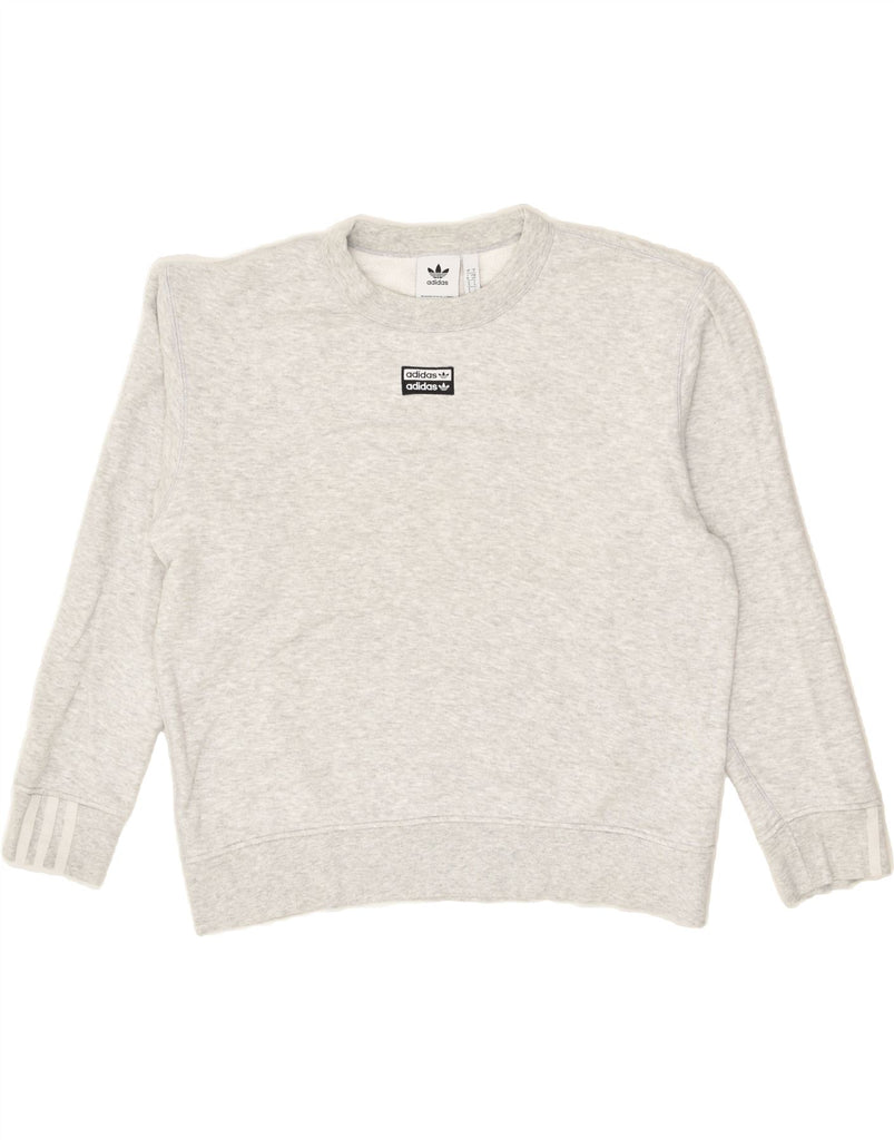 ADIDAS Womens Graphic Oversized Sweatshirt Jumper UK 10 Small Grey Cotton | Vintage Adidas | Thrift | Second-Hand Adidas | Used Clothing | Messina Hembry 