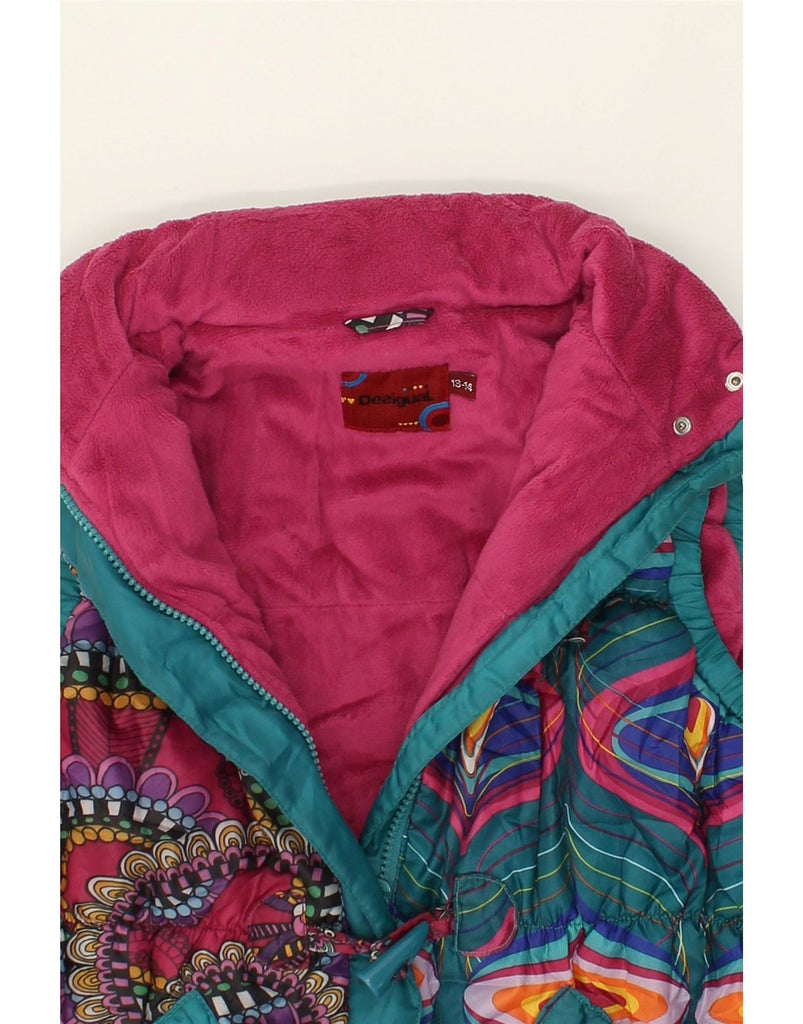 DESIGUAL Girls Hooded Padded Gilet 13-14 Years Multicoloured Floral | Vintage Desigual | Thrift | Second-Hand Desigual | Used Clothing | Messina Hembry 