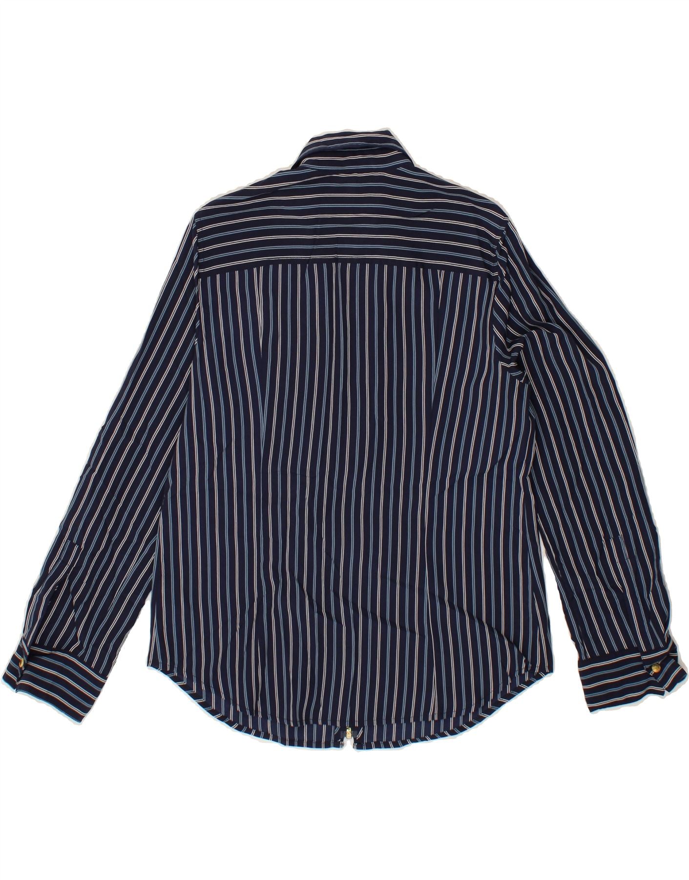 MICHAEL KORS Womens Shirt UK 14 Medium Navy Blue Striped Polyester