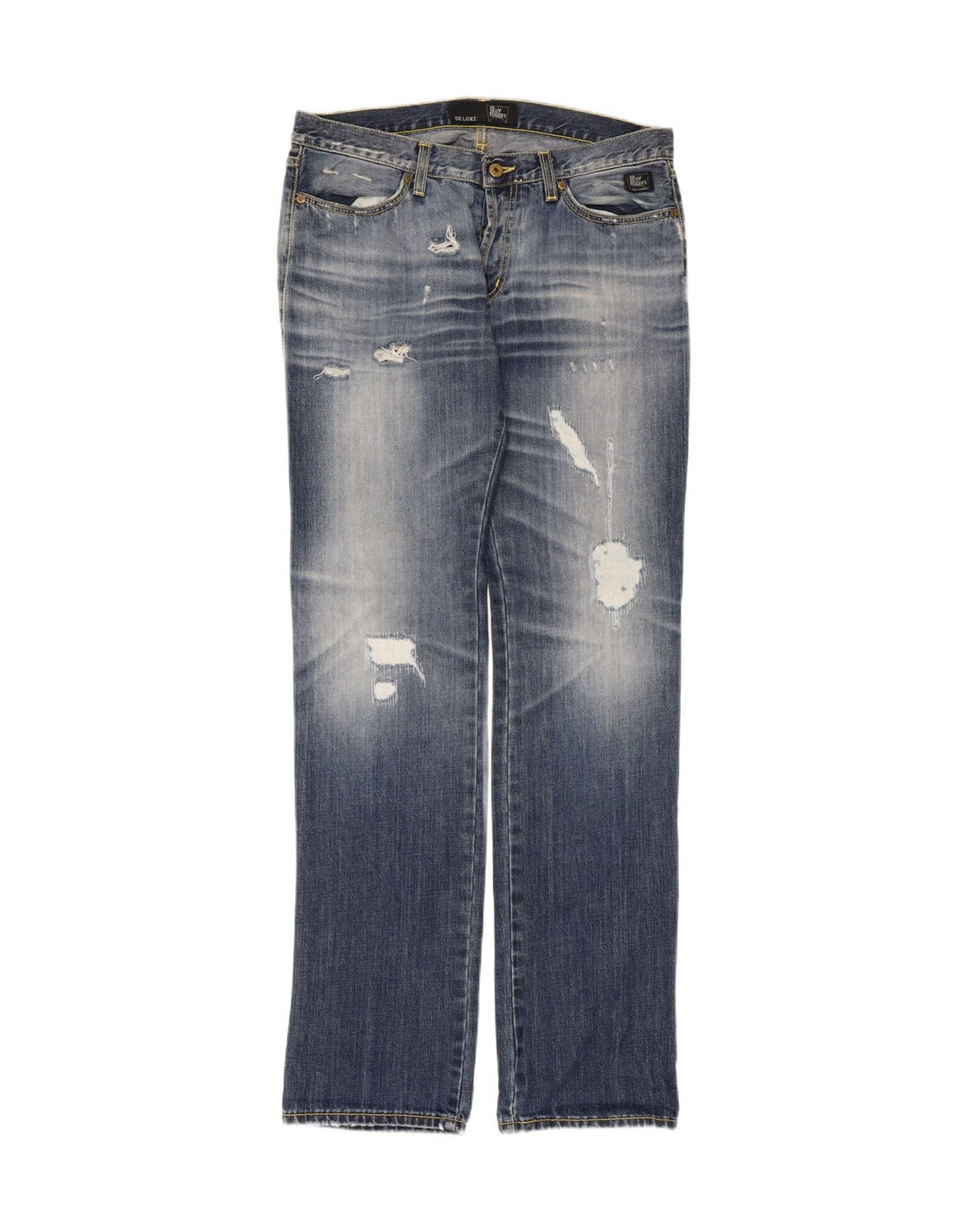Roy Rogers Mens De Luxe Distressed Straight Jeans W32 L34 Blue Cotton