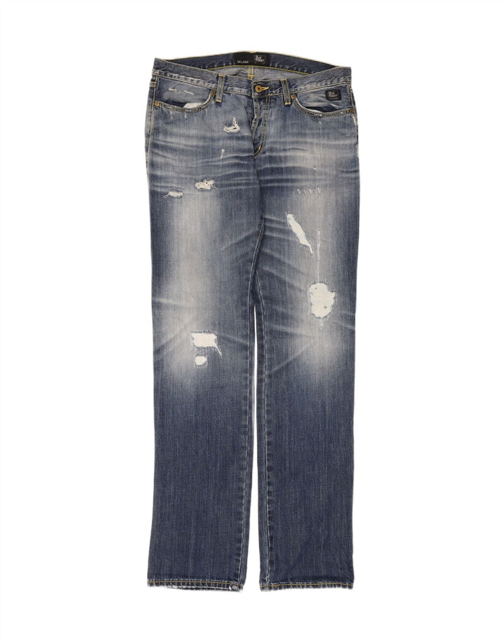Roy Rogers Mens De Luxe Distressed Straight Jeans W32 L34 Blue Cotton