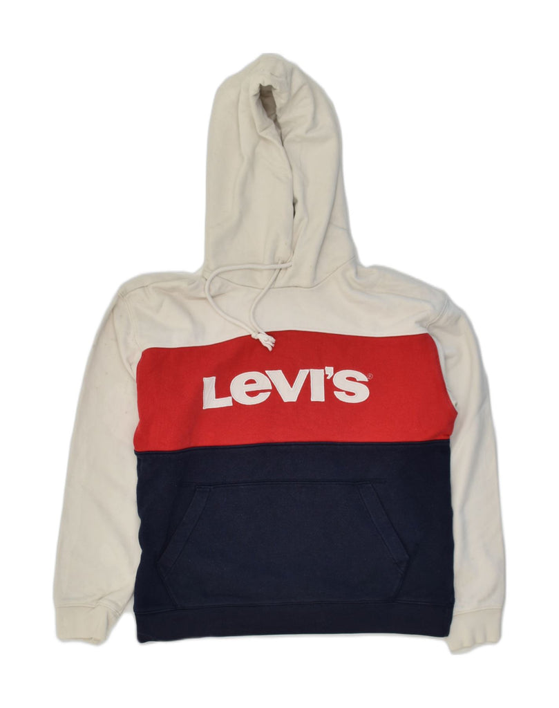 LEVI'S Womens Graphic Hoodie Jumper UK 8 XS White Colourblock Cotton | Vintage Levi's | Thrift | Second-Hand Levi's | Used Clothing | Messina Hembry 