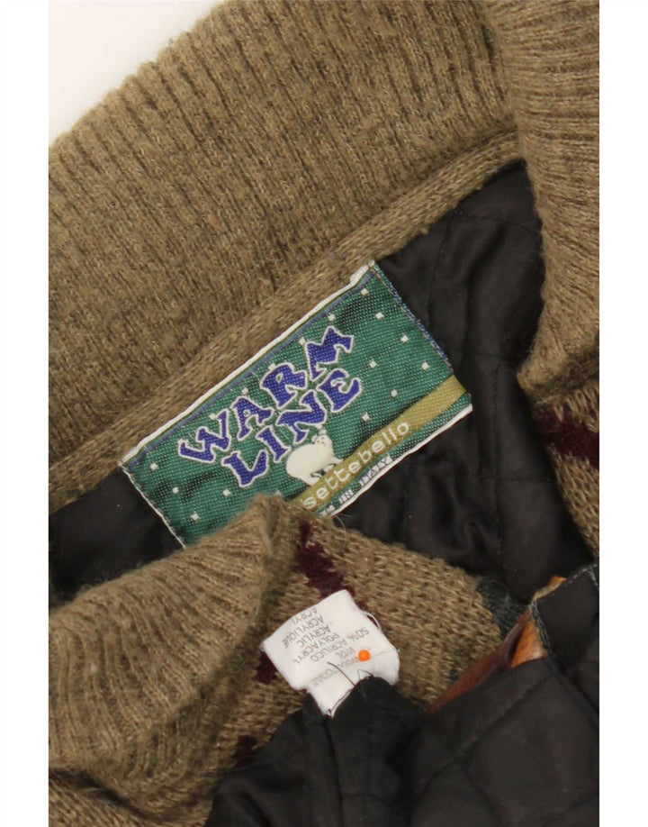 Vintage Mens Cardigan Sweater Medium Khaki Geometric Wool
