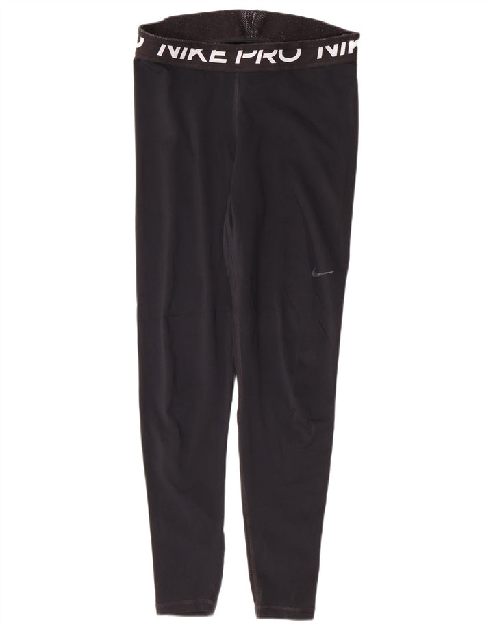 Nike Womens Dri Fit Graphic Leggings UK 12 Medium Black Polyester Sports