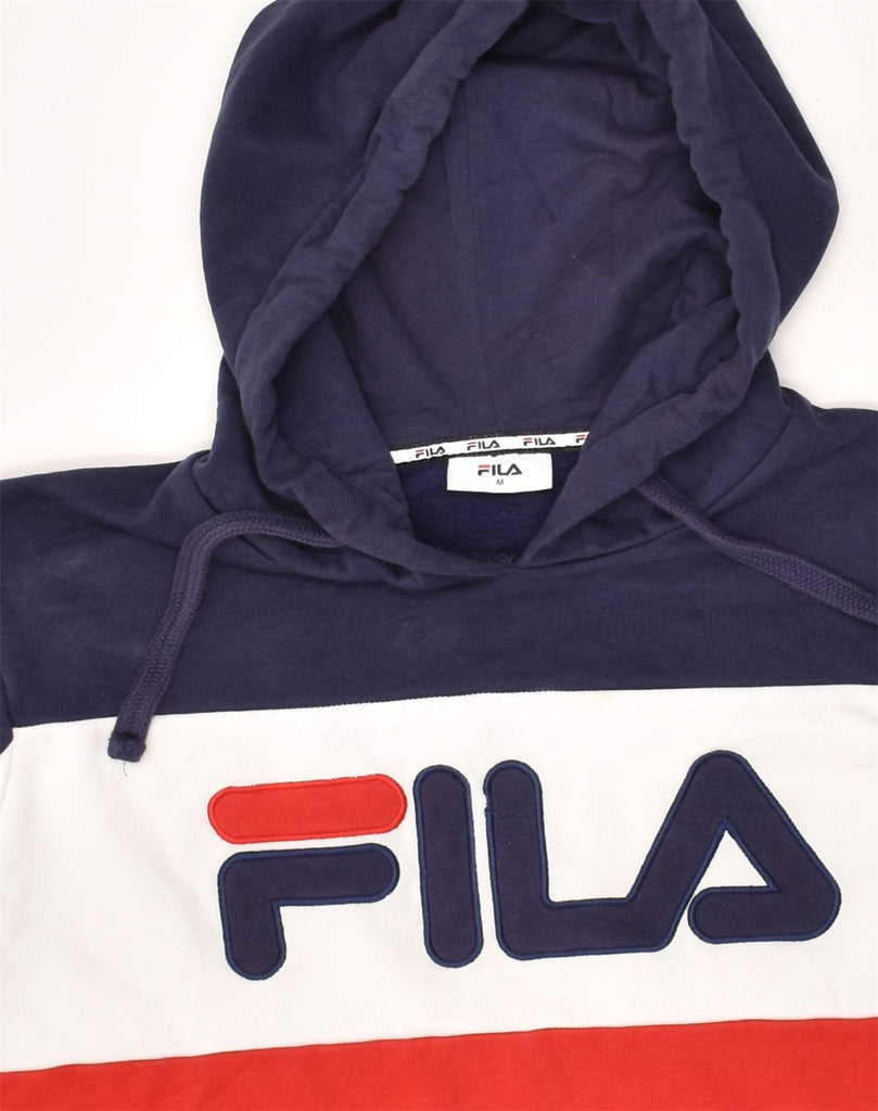 FILA Mens Graphic Hoodie Jumper Medium Multicoloured Colourblock Cotton | Vintage Fila | Thrift | Second-Hand Fila | Used Clothing | Messina Hembry 