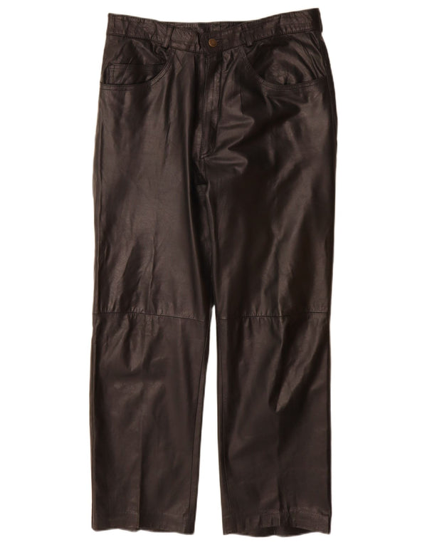 Vintage Womens Straight Leather Trousers W30 L28 Black Leather