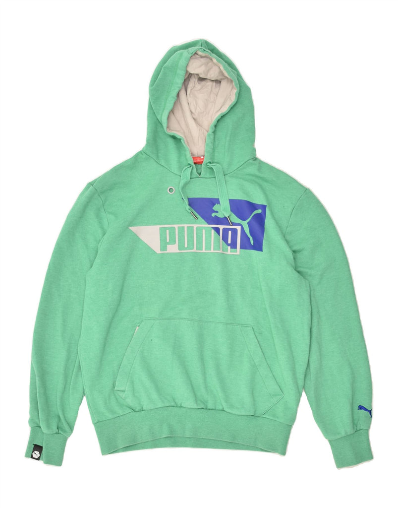 PUMA Mens Graphic Hoodie Jumper Medium Green Cotton | Vintage Puma | Thrift | Second-Hand Puma | Used Clothing | Messina Hembry 