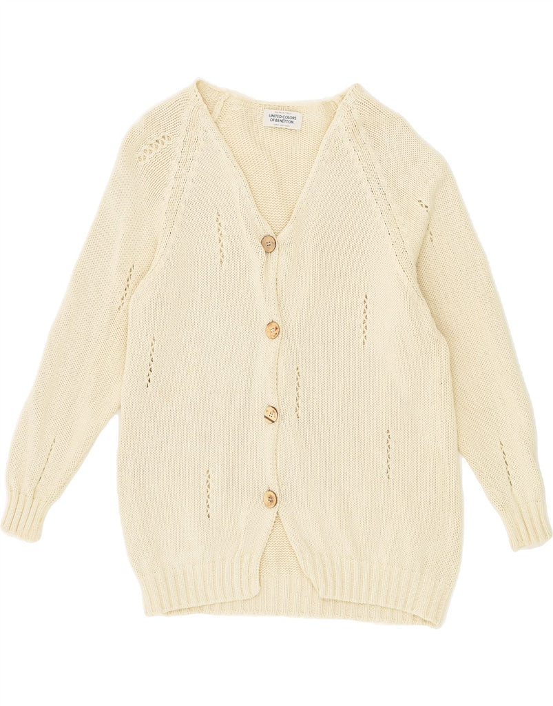 BENETTON Womens Cardigan Sweater UK 10 Small Beige Cotton | Vintage Benetton | Thrift | Second-Hand Benetton | Used Clothing | Messina Hembry 